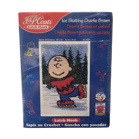 New Vintage J & P Coats Ice Skating Charlie Brown Latch Hook Kit #25071 Peanuts - Picture 1 of 4